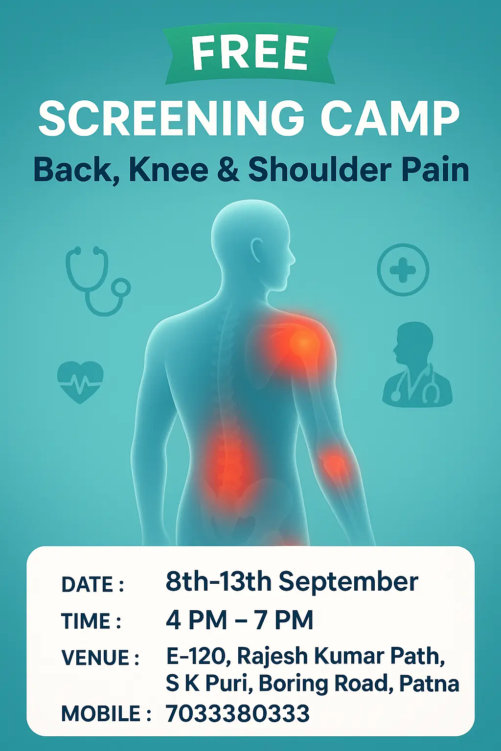 World Physiotherapy Day Free Screening Camp Poster - Rehabbtouch, Patna